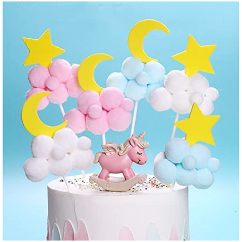 10Pcs Cake Topper Cake Decoration Soft Fluffy Clouds - Pink - Small