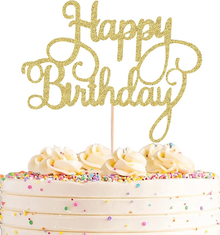 Happy Birthday Cake Topper Cake Decoration - Gold