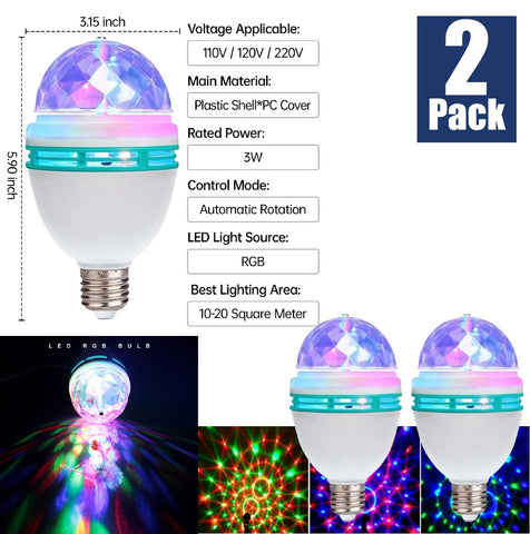 2Pack Rotating Magic Ball Light Party Disco Lights Ball LED Stage Light