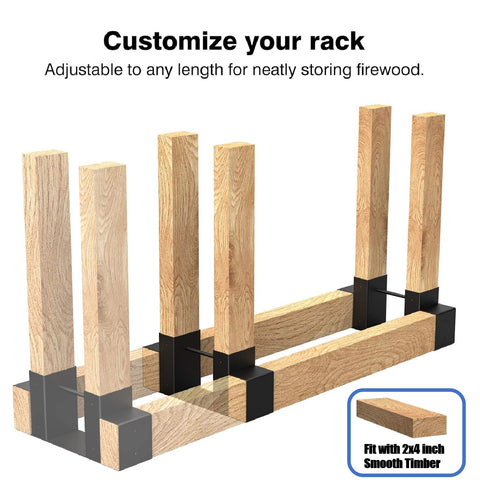 2Pack Outdoor Firewood Log Steel Rack Bracket Kit Adjustable to Any Length