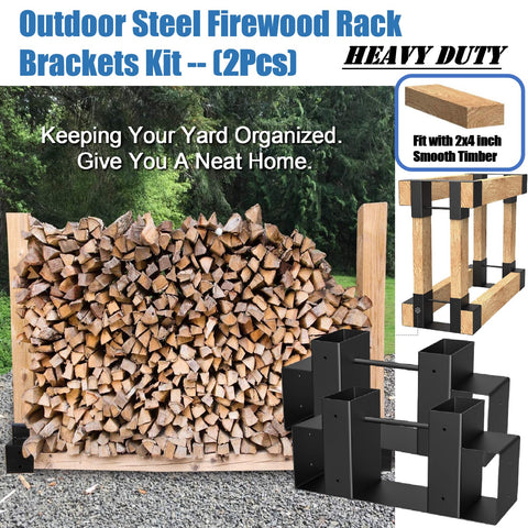 2Pack Outdoor Firewood Log Steel Rack Bracket Kit Adjustable to Any Length