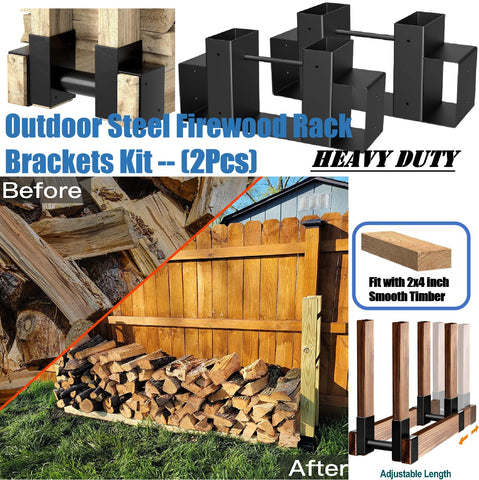 2Pack Outdoor Firewood Log Steel Rack Bracket Kit Adjustable to Any Length