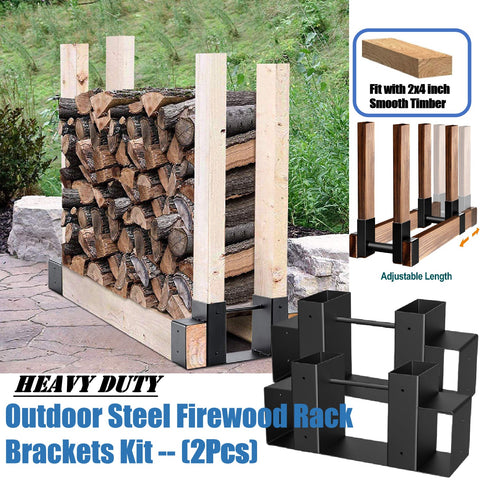 2Pack Outdoor Firewood Log Steel Rack Bracket Kit Adjustable to Any Length