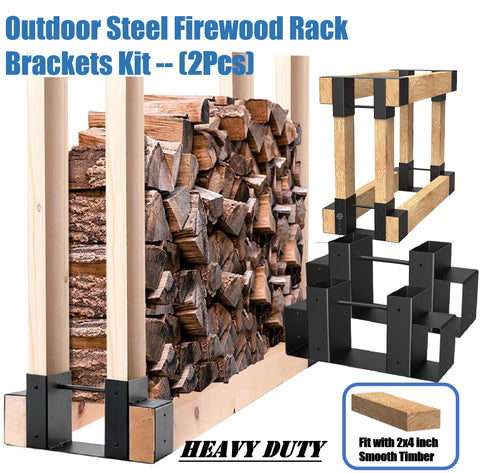 2Pack Outdoor Firewood Log Steel Rack Bracket Kit Adjustable to Any Length