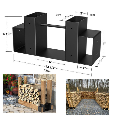 2Pack Outdoor Firewood Log Steel Rack Bracket Kit Adjustable to Any Length