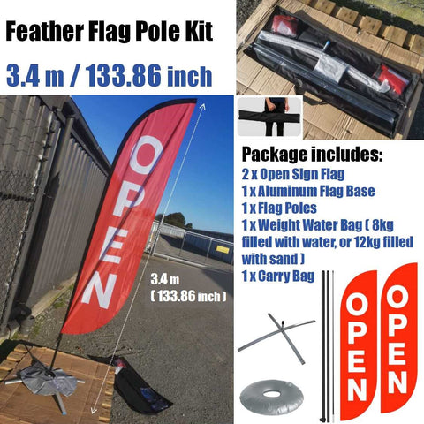 Footpath Sign Open Feather Flag Kits Signage Stand 3.4M