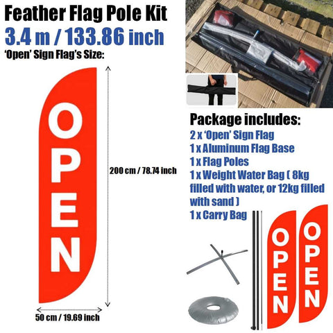 Footpath Sign Open Feather Flag Kits Signage Stand 3.4M