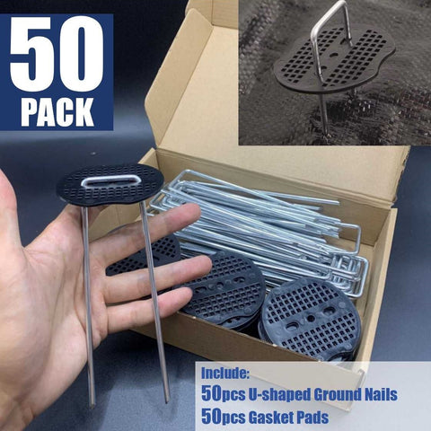 50pcs Rust-Resistant Galvanized U-Shaped Garden Stakes with Gasket Pads