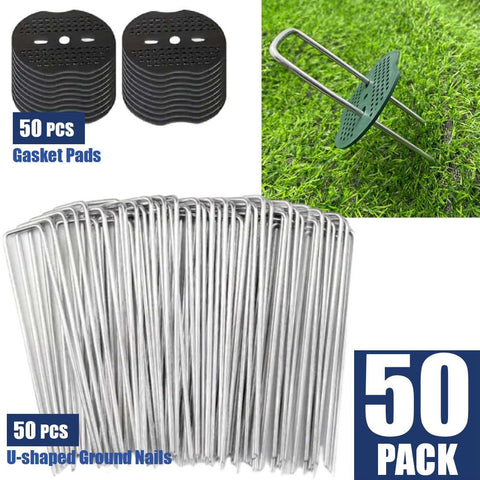 50pcs Rust-Resistant Galvanized U-Shaped Garden Stakes with Gasket Pads