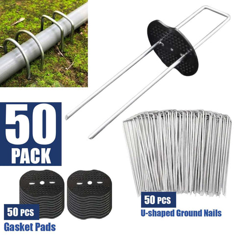 50pcs Rust-Resistant Galvanized U-Shaped Garden Stakes with Gasket Pads