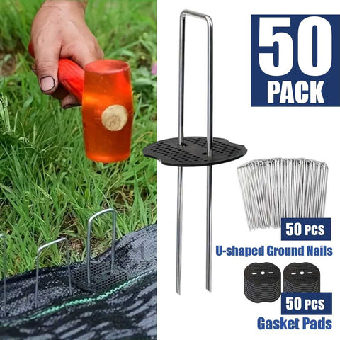 50pcs Rust-Resistant Galvanized U-Shaped Garden Stakes with Gasket Pads