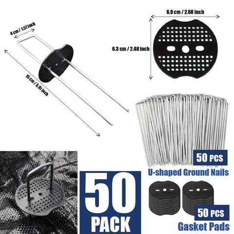50pcs Rust-Resistant Galvanized U-Shaped Garden Stakes with Gasket Pads
