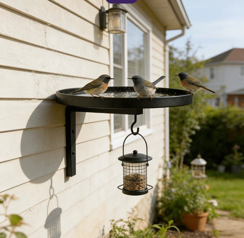 Metal Bird Bath Basin Bird Feeder Station Balcony Patio Garden Decor