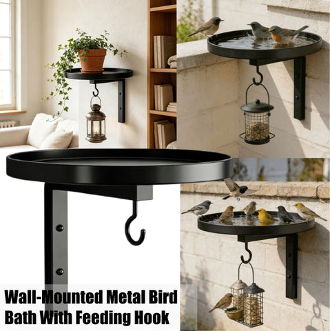 Metal Bird Bath Basin Bird Feeder Station Balcony Patio Garden Decor