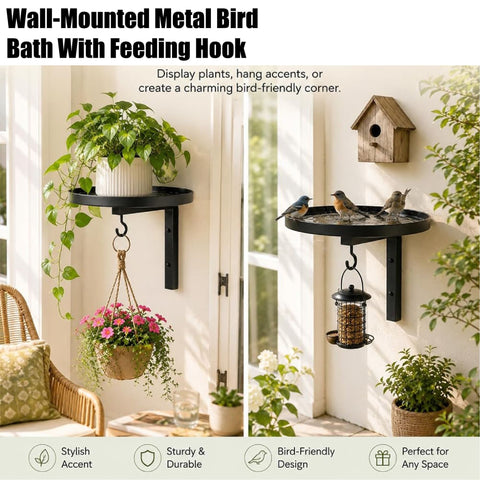 Metal Bird Bath Basin Bird Feeder Station Balcony Patio Garden Decor