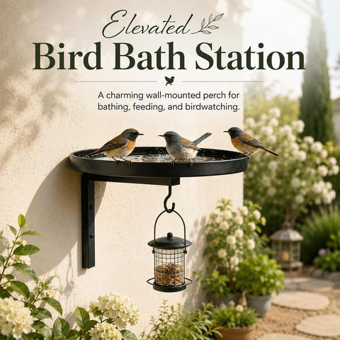 Metal Bird Bath Basin Bird Feeder Station Balcony Patio Garden Decor