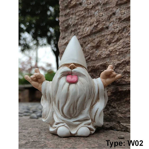 Outdoor Garden Ornament Decorations Resin white Naughty Wizard Gnome Statue