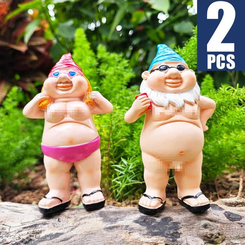 Garden Outdoor Ornament Decorations 2Pcs Naked &amp; Peeing Garden Gnome Statues