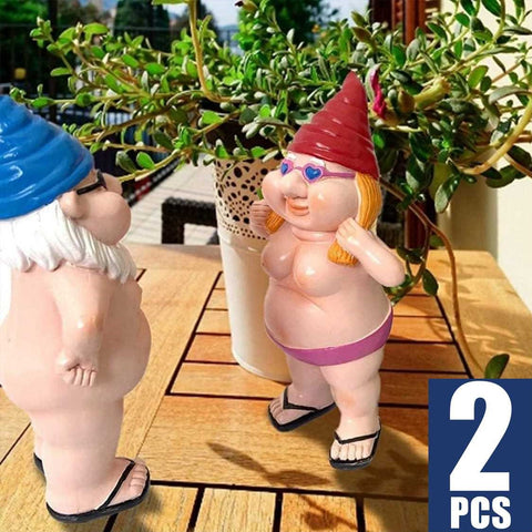 Garden Outdoor Ornament Decorations 2Pcs Naked &amp; Peeing Garden Gnome Statues