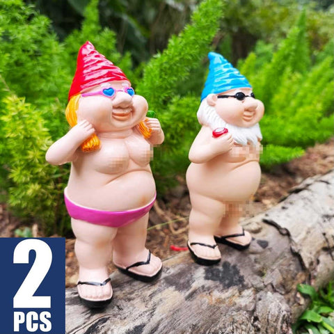 Garden Outdoor Ornament Decorations 2Pcs Naked &amp; Peeing Garden Gnome Statues
