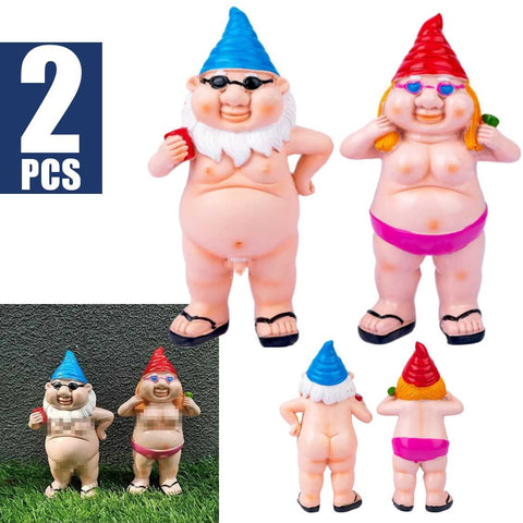 Garden Outdoor Ornament Decorations 2Pcs Naked &amp; Peeing Garden Gnome Statues