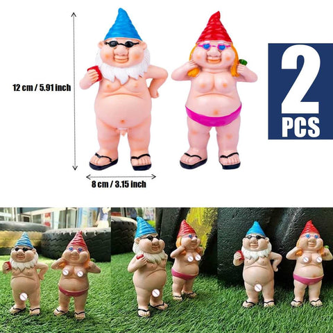 Garden Outdoor Ornament Decorations 2Pcs Naked &amp; Peeing Garden Gnome Statues
