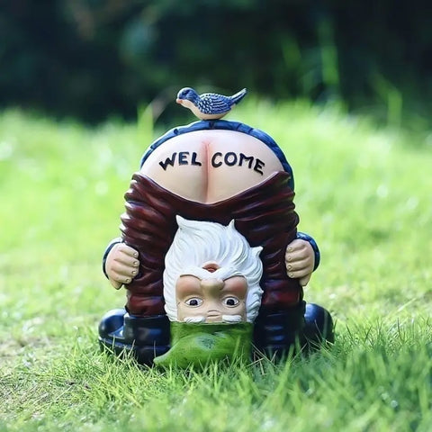Garden Outdoor Ornament Decorations Large Naughty Gnome Bird Welcome Statue