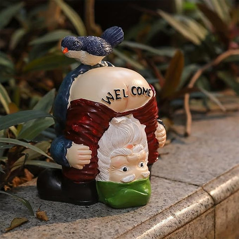 Garden Outdoor Ornament Decorations Large Naughty Gnome Bird Welcome Statue