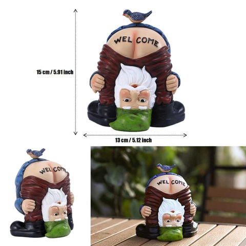 Garden Outdoor Ornament Decorations Large Naughty Gnome Bird Welcome Statue