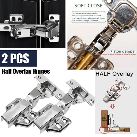 2Packs Cabinet Hinges Stainless Steel Soft Close Half OverlayHinges Self Closing
