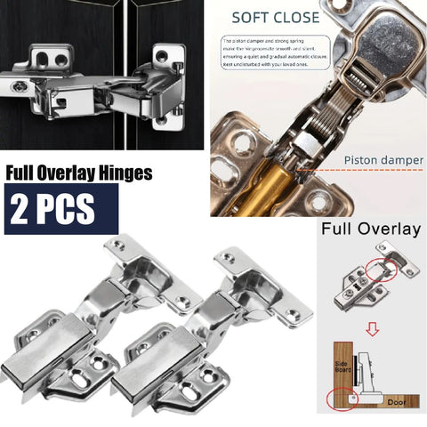2Packs Cabinet Hinges Stainless Steel Soft Close Full Overlay Hinges