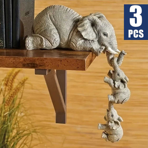 Cute Elephant Decor Statue Mother and Two Babies Elephant Hanging Ornament
