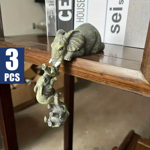 Cute Elephant Decor Statue Mother and Two Babies Elephant Hanging Ornament