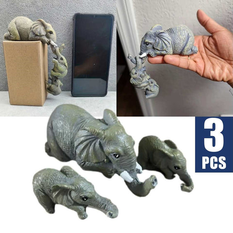 Cute Elephant Decor Statue Mother and Two Babies Elephant Hanging Ornament