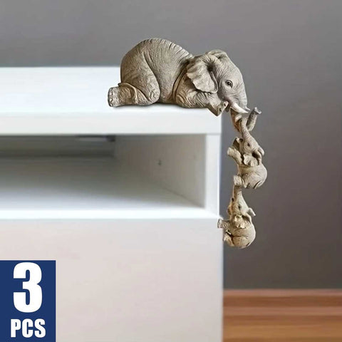 Cute Elephant Decor Statue Mother and Two Babies Elephant Hanging Ornament