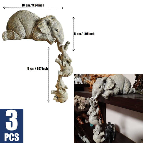 Cute Elephant Decor Statue Mother and Two Babies Elephant Hanging Ornament