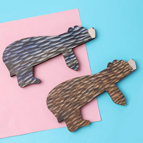 Cute Wooden Bear Wall hangings Decor 2Pcs set Dark Brown & Brown