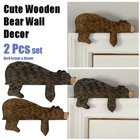 Cute Wooden Bear Wall hangings Decor 2Pcs set Dark Brown & Brown