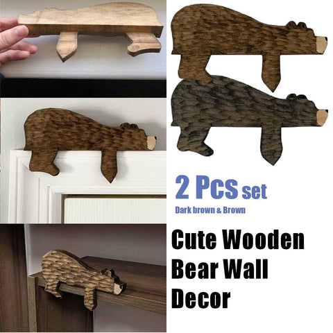 Cute Wooden Bear Wall hangings Decor 2Pcs set Dark Brown & Brown