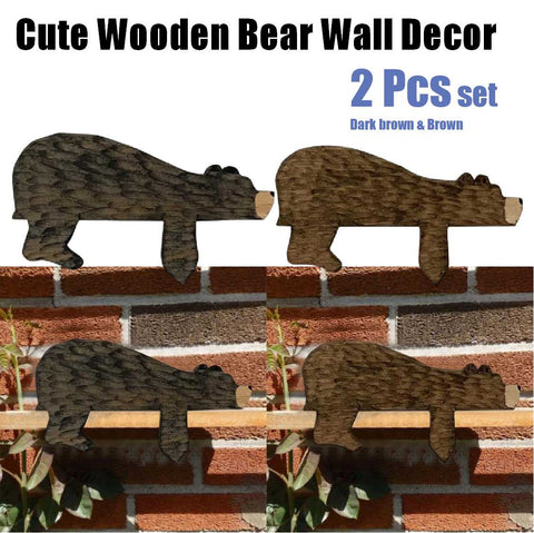 Cute Wooden Bear Wall hangings Decor 2Pcs set Dark Brown & Brown