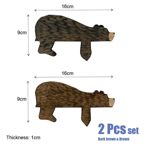 Cute Wooden Bear Wall hangings Decor 2Pcs set Dark Brown & Brown