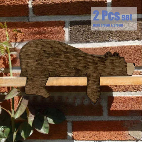 Cute Wooden Bear Wall hangings Decor 2Pcs set Dark Brown & Brown