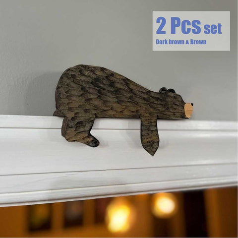 Cute Wooden Bear Wall hangings Decor 2Pcs set Dark Brown & Brown