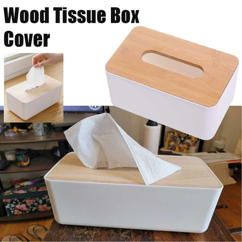 Wood Tissue Box Cover Paper Towel Holder Organiser