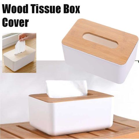 Wood Tissue Box Cover Paper Towel Holder Organiser