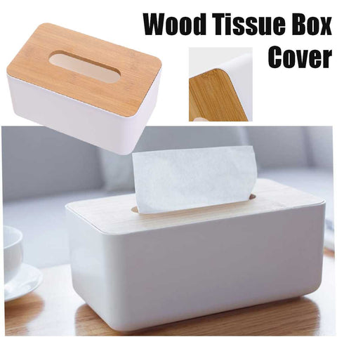 Wood Tissue Box Cover Paper Towel Holder Organiser