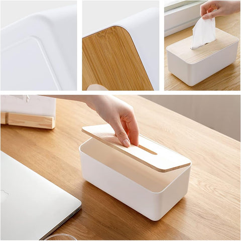 Wood Tissue Box Cover Paper Towel Holder Organiser