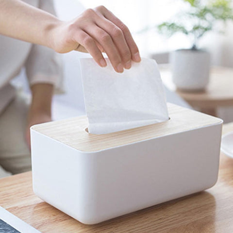 Wood Tissue Box Cover Paper Towel Holder Organiser