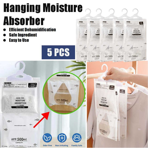 Hanging Moisture Absorber Dehumidifier Bag 5pcs Drying Agent For Indoor Room