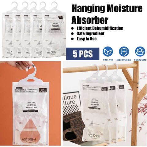 Hanging Moisture Absorber Dehumidifier Bag 5pcs Drying Agent For Indoor Room